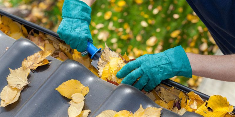 Persone badly cleaning gutters