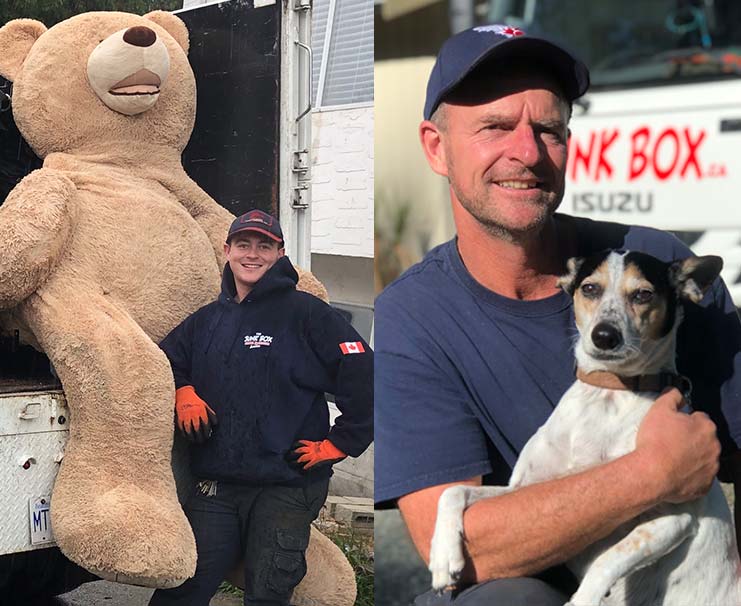 Giant teddy bear and Dale with Dog