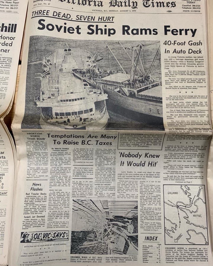 Russian ship crashing into ferry story in paper